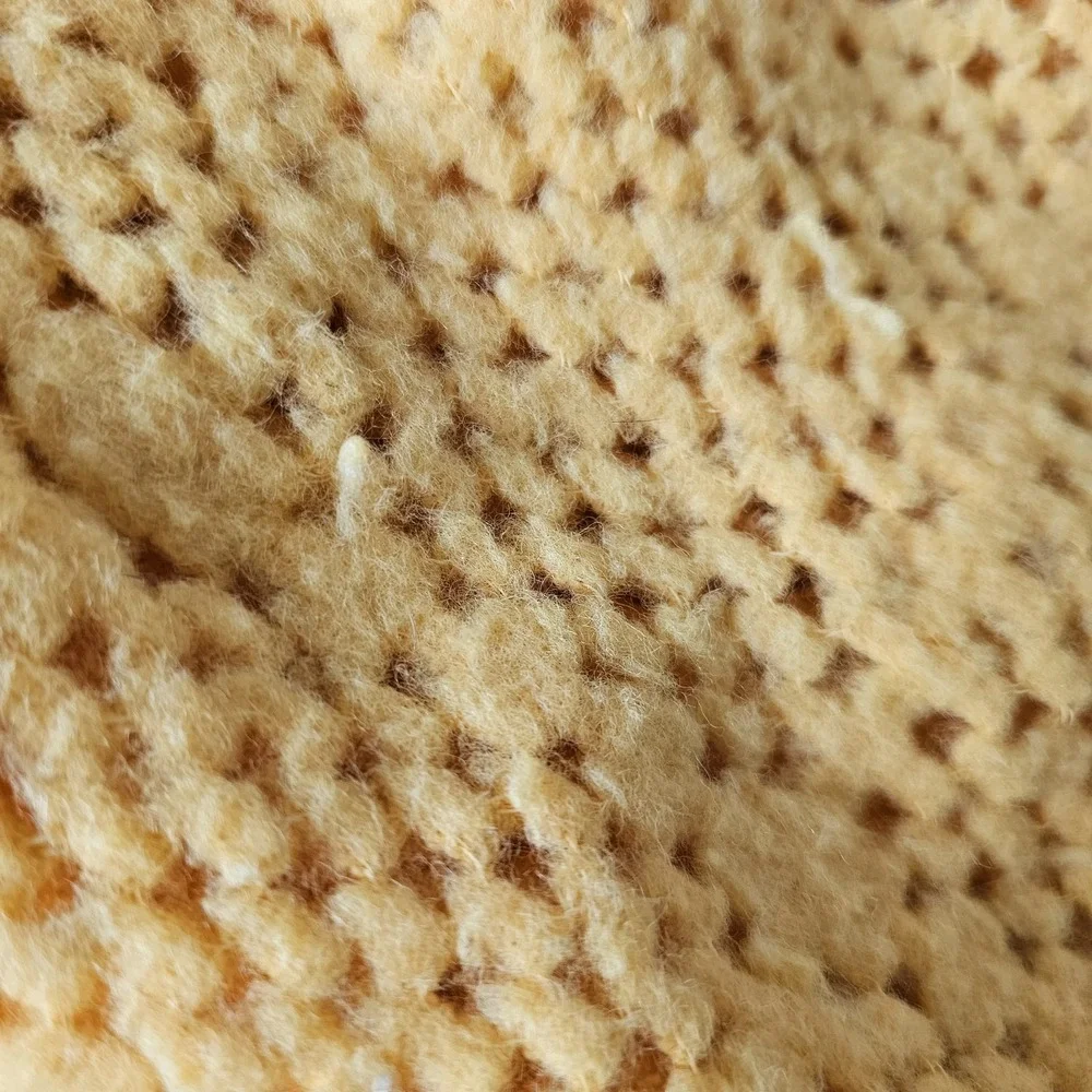 Vtg Blanket Satin Trim Orlon Nylon Waffle‎ Queen/King Bright Yellow Orange